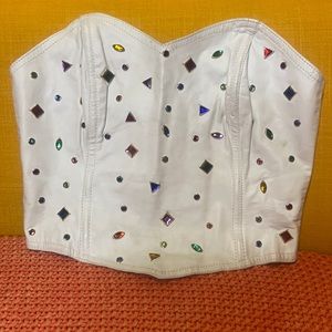 Vintage Gem Embellished White Leather Corset